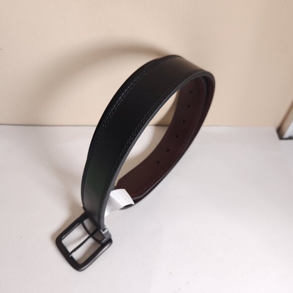 Levis Reversible Black Brown Coated Leather Top Synthetic Lining Belt Mens 38 - Picture 1 of 16